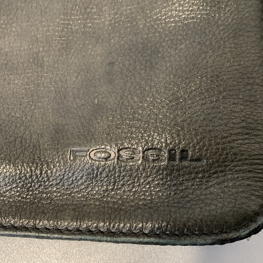 VINTAGE FOSSIL Crossbody Messenger  Black Leather & Polyester Adjustable Strap - Picture 2 of 13